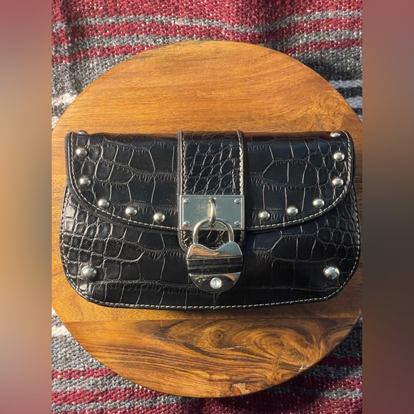 Kathy Van Zeeland Black Croc-Embossed Clutch EUC - Picture 3 of 10